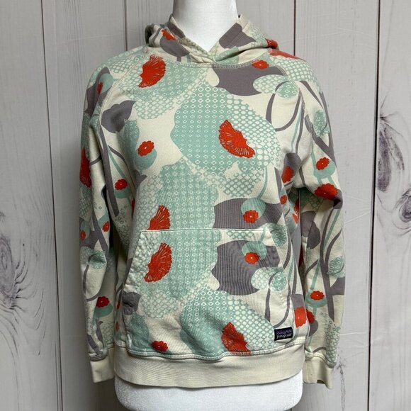 Patagonia Tops - Patagonia Hoodie Women's S Poppy Fitz Stripe Birch White Floral EUC